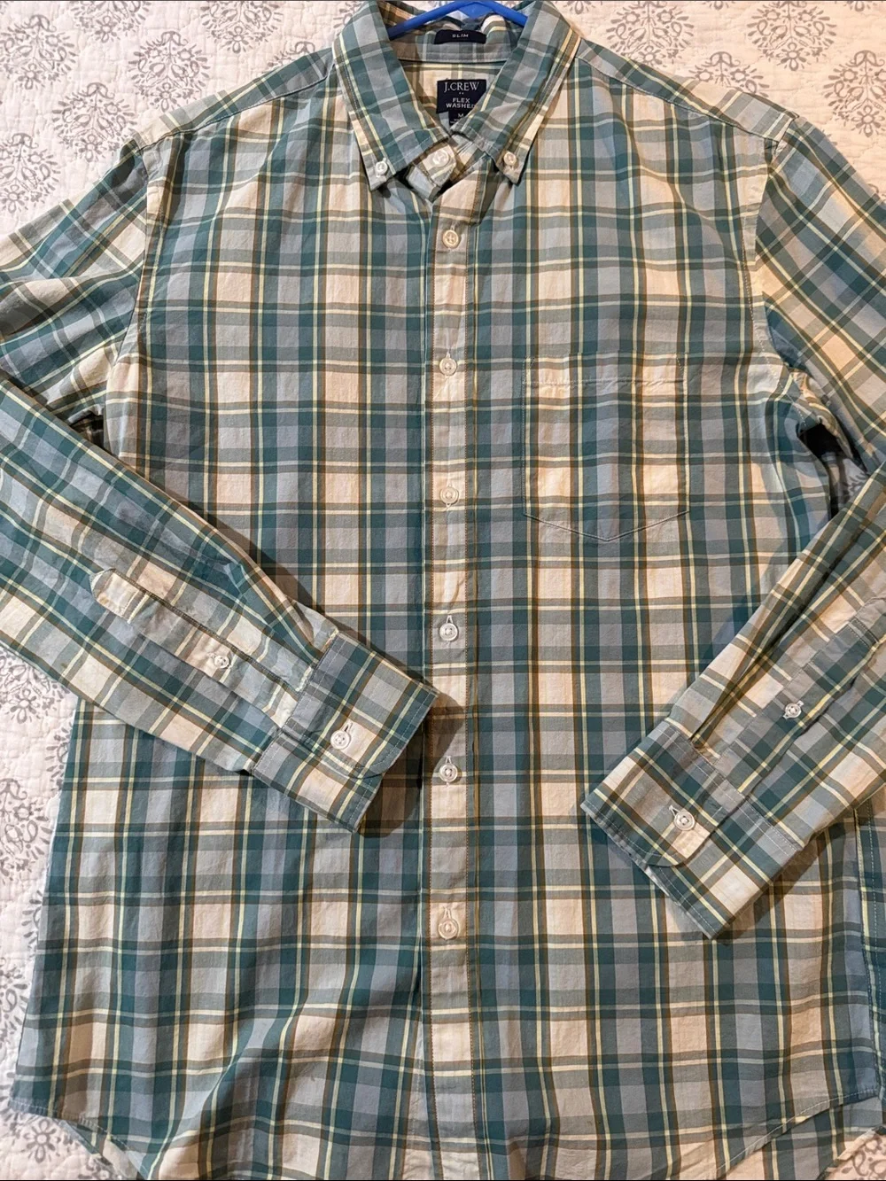 J. Crew Teal and Cream Plaid Button-Down Shirt